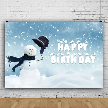 Mocsicka Inverno Boneco de neve Feliz Aniversário pano de Fundo para a Fotografia de Neve Bokeh Bebê, Festa de Aniversário, Foto de plano de Fundo da Decoração Adereços