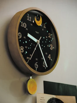 Moderno e Simples, para Crianças, Relógio de Parede Criativo Balançando Relógio Sala de estar, Quarto Silencioso Relógio Pendurado na Parede Luminoso do Relógio