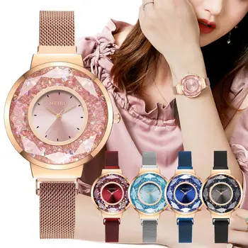 Mulheres Relógios de Moda Casual Pulseira Relógio Luxo Relógios da Liga Magnética Vestido de Quartzo Relógio de Pulso reloj mujer montre
