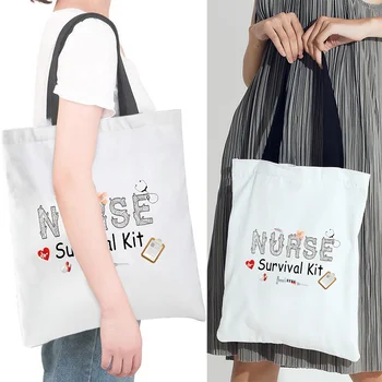 Mulheres Shopper Sacos de Ombro Enfermeira Série Eco Sacola de Tecido de um Supermercado Senhoras Selvagem Lona Harajuku Bolsas
