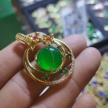 Natural verde jade pingente com prata 925 colar de jóias pingentes Real ágata pingentes colar de Presentes para a namorada