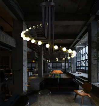 New Nordic Minimalista Loft Industrial De Estilo Retro Criativo Restaurante, Sala De Café Barra Longa Escada Em Espiral Lustre