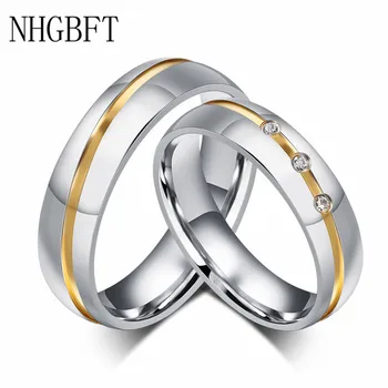 NHGBFT Clássico Golden groove Anel de Casamento para as Mulheres de Homens de Aço Inoxidável do anel de noivado Par de Jóias
