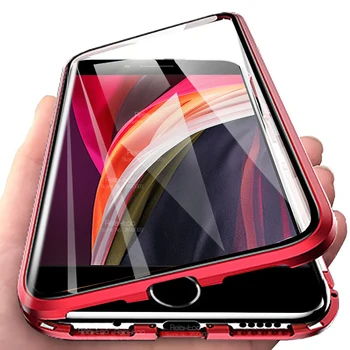 Novo iPhone SE de 2020 Caso de Metal Magnético do caso Para o iPhone SE2 SE 2 2º se2020 duas Faces de Vidro temperado de pára-choques de telefone de Tampa