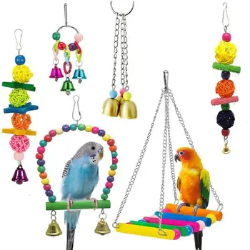Novo Pacote De 6 De Aves Swing Brinquedos-Papagaio Rede Bell Brinquedos Para Periquito,Periquitos, Calopsitas, Periquitos E Pássaros Do Amor