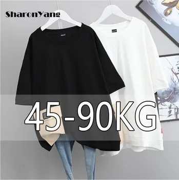 O verão Nova-coreano Mulheres Camisetas Simples Solta CottonShort T-shirt de Manga Casual All-correspondência Mulheres Tops 50-100 KG