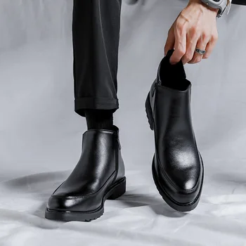 ocasionais de mens botas chelsea original sapatos de couro do escritório de negócios de vestido de slip-on cowboy ankle boot primavera, outono curto botas masculinas