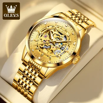 OLEVS Novo Relógio para Homens de Ouro Relógios Mecânicos 30M à prova d'água Inoxidável Relógio Automático Homens de alto Luxo da Marca de relógio de Pulso