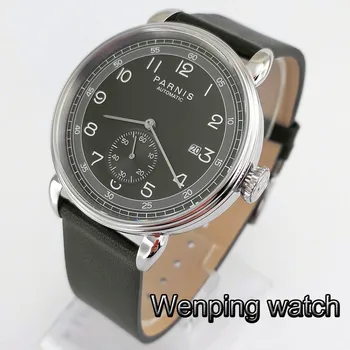 Parnis novo 42mm mens top de luxo relógio mecânico de prata, caixa do relógio de data de couro automático homem watch 2963