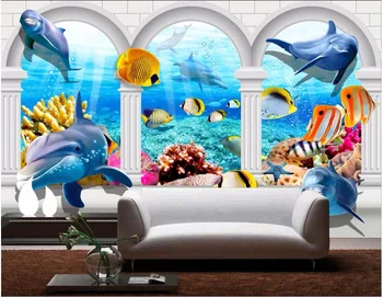 Personalizado com foto 3d papel de parede Golfinho do mar de Roma peixe paisagem decoração de casa em uma parede 3d murais de parede papel de parede para quarto