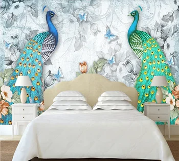 Personalizados em 3D papel de parede mural moderno, fresco tridimensional 3D auspicioso pavão flor borboleta PLANO de fundo