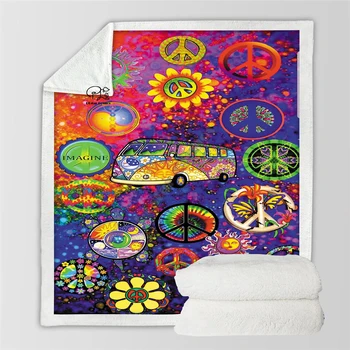 Plstar Cosmos Hippie de Paz E Amor Psicodélico engraçado Cobertor de impressão 3D Sherpa um Cobertor na Cama Têxteis para o Lar Sonho de estilo-18