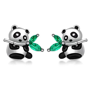 Prata da Cor na Moda Brincos de Cristal Cúbico Zirconia Verde Panda Animal Bonito CZ para Mulheres Meninas Dom Dropshipping Jóias