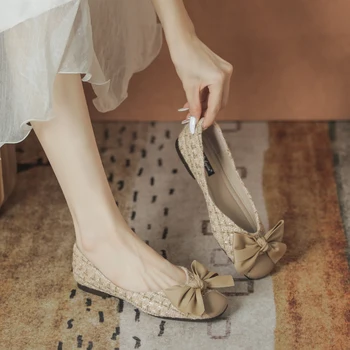 Rasa Fundos de Televisão Mulheres Sapatos De 2023 Primavera Design Elegante Bowknot Dedo do pé Quadrado de Cor Correspondente Feminino do Ballet shoes