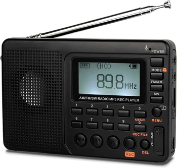RD115 Digital Rádio AM FM Portátil de Rádios de ondas Curtas, Suporte a Micro SD e AUX de Registro, alto-Falante de Graves