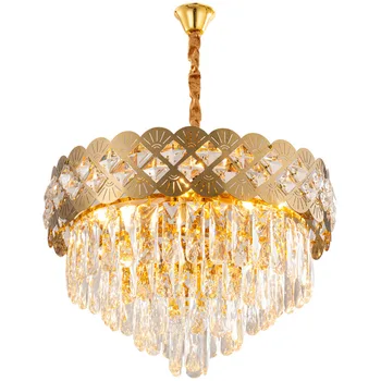 rodada de decoração sala de estar lustre de cristal de ouro iluminação 50cm de luxo cristal luzes do quarto