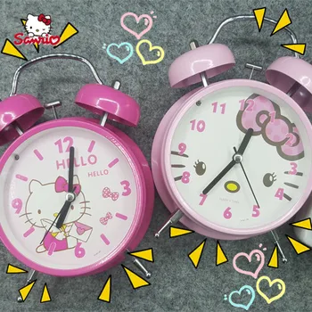 Sanrio Hello Kitty Bell Relógio Despertador de Metal Crianças Relógio de Mesa Bonito Super Alto Ponteiro do Relógio com Luz Noturna