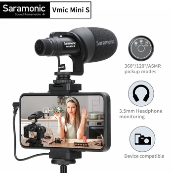 Saramonic Câmera Profissional Shotgun Microfone de Condensador Vmic Mini S para o iPhone DSLR de Áudio, Gravação de Vídeo ao Vivo Streaming de Vlog