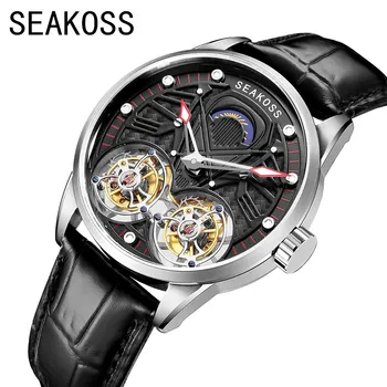 SEAKOSS Super man Real Dupla Tourbillon Relógios 2021 Edição Limitada de Mãos Luminosas de corda Manual Pilotos Homens Relógio Mecânico