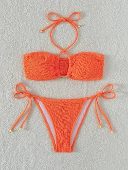 Simples Florido Laço Do Lado Do Biquini Maiô Mulheres Duas Peças De Roupa De Banho Bikini Conjunto De 2023 Verão, Praia De Maiô