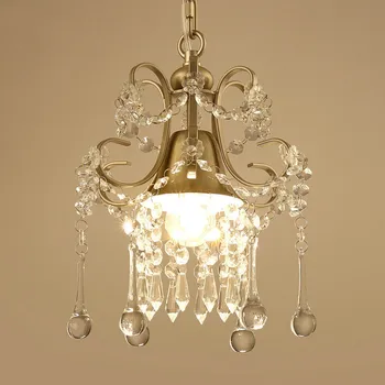 Simples lustre de cristal único cabeça de quarto, corredor, varanda, entrada de cristal pequenas lâmpadas penduradas, E27, branco/ouro Dia MJ1027