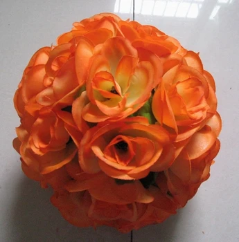 SPR 30cm de casamento beijar flor, bola de laranja com folhas verdes, flores artificiais bolas 10pcs/lot frete grátis