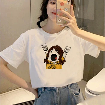 T-Shirt Mulher de 90 Gráfico Superior Tees Feminino Dedo Impressão de Amor Harajuku Vintage T-shirt da Moda O Pescoço Camiseta de Vestuário Feminino