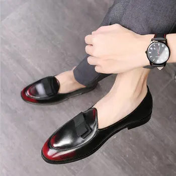 Tamanho grande 37-48 Marca de Luxo masculina Banquete, Festa Formal, Sapatos Masculinos de Couro de Patente Vestido de Casamento Sapatos Com Laço LE-59