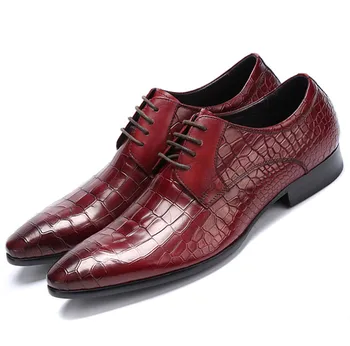 Tamanho grande EUR45 Crocodilo Grão Preto / Marrom Bronzeado Oxfords Mens de Negócios Sapatos de Couro Genuíno Vestido de Sapatos de Mens Sapatos de Casamento