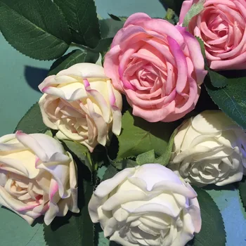 Toque Real 2 cabeças de rosa artificial rosas falsos decorativos do casamento rosa de feltro rosa flores por atacado 10pcs /lot frete grátis