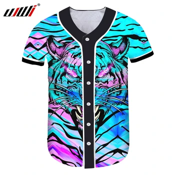 UJWI Mens 3d T-shirt de Verão Tops Legal de Impressão Colorido Tigre Botão Camisetas Unisex Hip Hop de Beisebol Jersey Tshirt Dropshipping