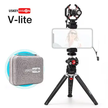 USKEYVISION Smartphone Vídeo Microfone Kit de área de Trabalho Tripé Bola de Cabeça Vlog kit para Celulares Câmeras Mirrorless ao Vivo Streaming de Kit