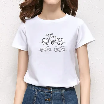 Venda quente de Verão T-shirt Mulheres de Roupas Harajuku Dentes de Impressão de Tê Fêmea O-neck Manga Curta moda tshirt femme Plus Tamanho XXL