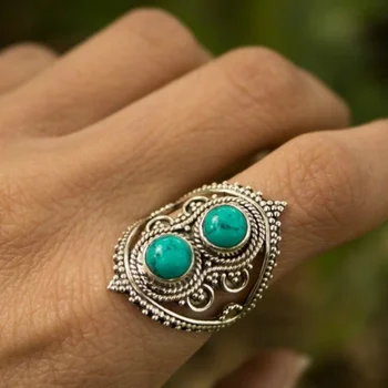 Verde retro Anel de Turquesa Europeu e Americano de moda para homens e mulheres anel