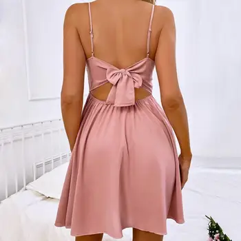 Vestido curto Elegante Anti-pilling a Cintura Apertada cor-de-Rosa de Espaguete fita para o Laço Sundress para uso Diário Funda Vestido Mini Vestido