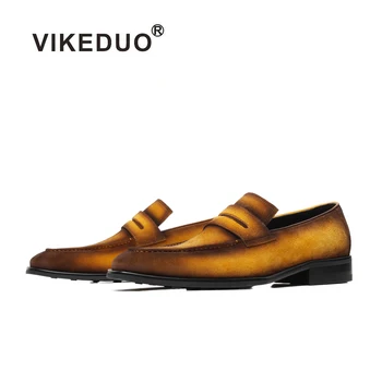 Vikeduo Mão Feita Amarelo Design de Calçado de Luxo Homens Centavo Mocassins de Camurça, de Couro masculina Tamanho 48 Sapatos