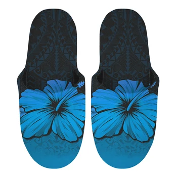WHEREISART de Inverno Interior Homens Chinelos Flores de Hibisco Casa de Pelúcia Algodão antiderrapante Piso Sapatos de Slides Quarto Sandálias Havaianas