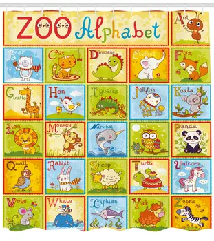 Zoo Alfabeto Design Colorido Estilo De Desenhos Animados Engraçados De Animais De Crianças Da Escola De Decoração Do Banheiro Verde Amarelo