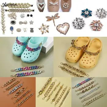 Única Cadeia de Sapatos Encantos do Ouro Aumentou de Diamante montado Acessórios Jibz Para Croc Tamancos Calçados Decorações de Mulher Presentes Crianças
